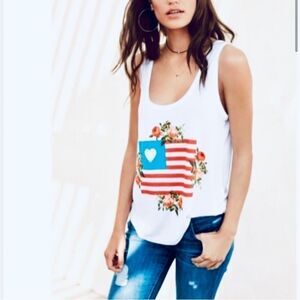 NWT Wildfox American Flag Red White Blue Tank Top